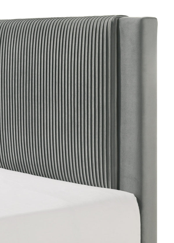 English Elm 1pc Plush Upholstered Headboard Queen Bed with Ribbed Texture, Low-Profile Frame and Sleek Modern Design Light Gray 45.3 L x 27 W x 6.9 H B2741P322604