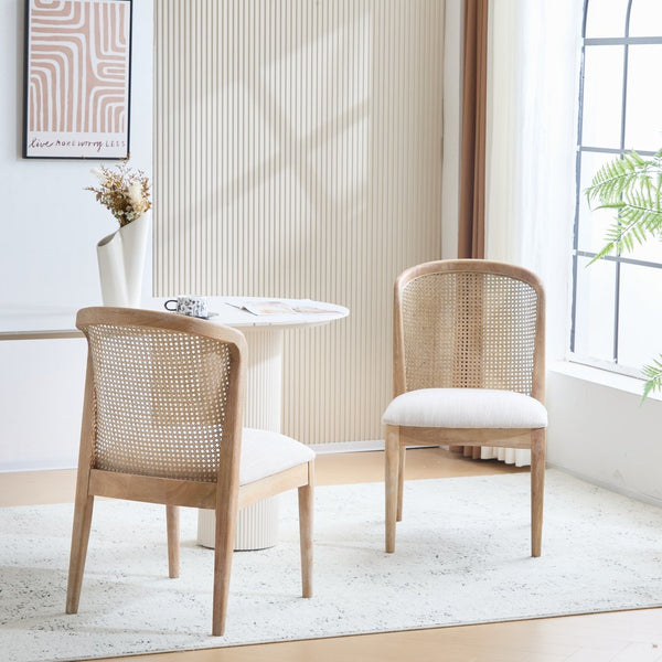 English Elm Christopher Knight Home® - Cane Rustic Upholstered Side Chair with Cane Webbing and Rubberwood Frame, Plush Seating, 2-Pack Beige+Natural N771P196517G