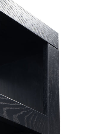 English Elm Laurel Canyon 80" Bookcase — Oak solids & veneers, six alternating shelves, rustic-modern display piece ready Black B108P292284