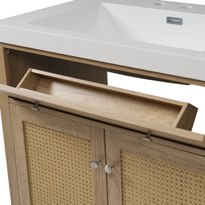 English Elm Christopher Knight Home® - 60 Inch Bathroom Vanity with Double Sinks SMC, Rattan Doors, Soft-Close Drawers, Stable Pine Legs Wood N817P296140N