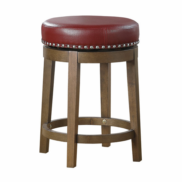 English Elm Round Swivel Stool Set of 2 with Black Faux Leather Seat, Nailhead Trim & Solid Wood Legs, 19.5" H Red+Brown 35.75 L x 22.75 W x 9.75 H B011P201575