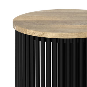 English Elm Demy Tall Side Table with Solid Mango Wood Top & Black Metal Base, Slim Eco-Friendly Accent (98) B136P361859