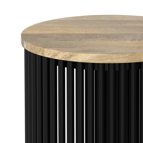 English Elm Demy Tall Side Table with Solid Mango Wood Top & Black Metal Base, Slim Eco-Friendly Accent (98) B136P361859
