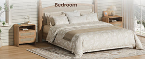 English Elm Rattan Drawer Nightstand Set with Built-in Charging Station and Open Shelf Bedroom Storage Caramel W1820P410556