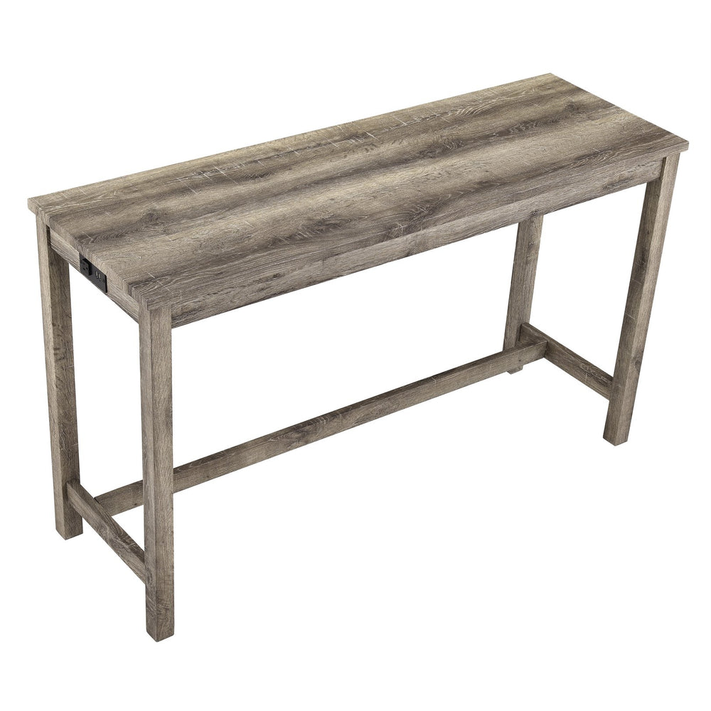 English Elm Bar Bar Table Set with Power Outlet and 4 Chairs, Industrial MDF Top, Solid Wood Seats, Durable Design Brown W487P339353