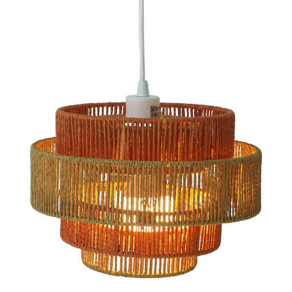 English Elm Ashcroft Furniture - Dorset Paper-String Pendant Lamp in Terracotta Orange with Metal Frame, Warm Soft Lighting for Living Rooms (E26) B183P301070