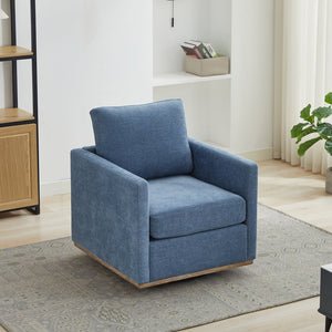 English Elm 30.7"W Square Swivel Accent Chair with Wavy Chenille Upholstery, Solid Wood Frame, 360° Comfort Lounge Blue W3188P280018