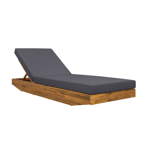 English Elm Boat-shape Acacia Wood Outdoor Chaise Lounge Slatted Teak Finish Poolside Recliner N770P380117T_65429.00CUSHDGRY