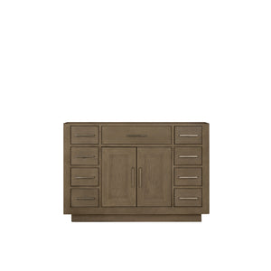 English Elm Grey Oak Single Bath Vanity 48 in. W x 22 in. D — Grey midcentury wood vanity, soft-close drawers, fully assembled storage (98) B2731P257703