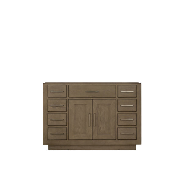 English Elm Grey Oak Single Bath Vanity 48 in. W x 22 in. D — Grey midcentury wood vanity, soft-close drawers, fully assembled storage (98) B2731P257703
