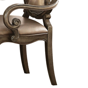 English Elm Vintage Tufted Arm Chairs (Set of 2) with Button-Back, Scrolled Crown Molding & Cabriole Legs — Vintage Oak Finish, Padded Seat Durable Wood Apron B062P209277