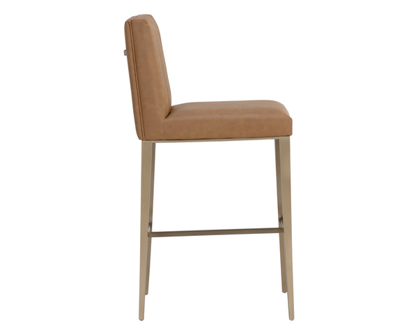 Sunpan Wilbur Barstool - Minimalist Design in Milliken Cognac Faux Leather with Stylish Stainless Steel Legs Bar Height