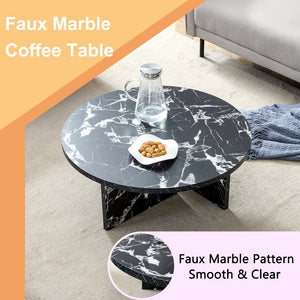 English Elm Versatile MDF Round Coffee Table with Modern Minimalist Nordic Design, Durable Scratch-Resistant Top Black,Black White W3226P278920