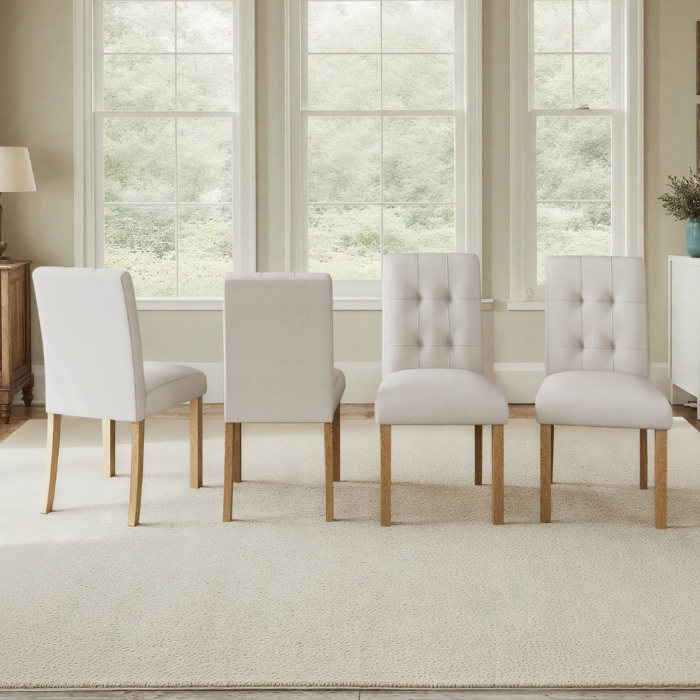 English Elm Wooden Modern Dining Chairs Set of 4 with Upholstered Beige Fabric, Rubber Wood Legs, 250lb Capacity Natural+Beige N752P300578N