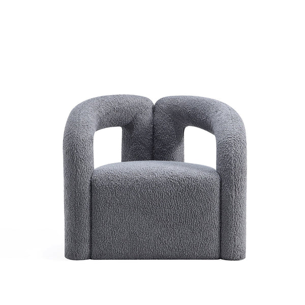 English Elm Darian Boucle Lounge Chair with Pine Frame, Plush High-Density Foam, Modern Open T-Back Design Grey B365P398013