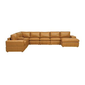 English Elm Large Square Arm Leather Match Modular Sectional for Open Concept Living Rooms Ginger B2748S00134