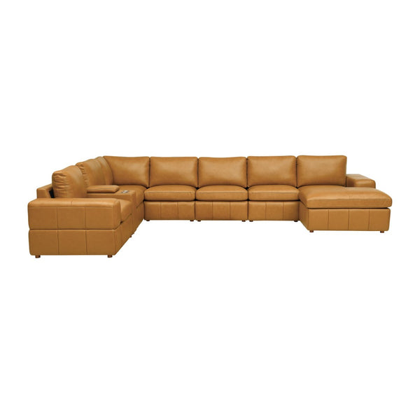English Elm Large Square Arm Leather Match Modular Sectional for Open Concept Living Rooms Ginger B2748S00134