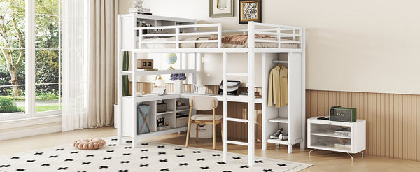 English Elm Metal Loft Bed With L-Shaped Desk & Ample Storage - Full-Size Heavy Duty Bed For Kids & Teens W1580S00067