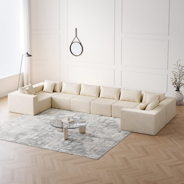 English Elm 188-Inch Corduroy Modular L Shaped Sectional Sofa with Extra-Wide Seating, No Assembly Required Beige W834S00471