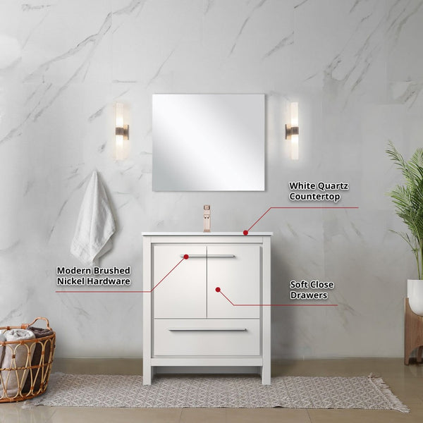 English Elm White Bath Vanity Set With Quartz Top, Rose Gold Faucet & Matching Mirror - Elegant Bathroom Upgrade B2731S02058-GIGA