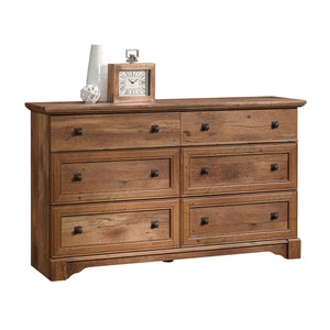 English Elm Dresser, Contemporary Brown Finish With Deep Drawers & Sleek Metal Handles For Modern Storage Solutions B356P402624