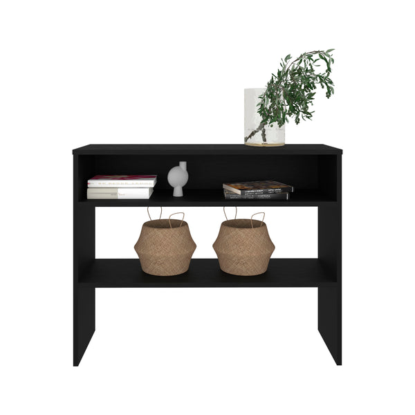 English Elm Library Library Desk with Two Open Shelves and Two Legs, Compact Engineered Wood Study Organizer Black 39.76 L x 12.2 W x 3.54 H B097P250860
