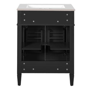 English Elm 24" Bathroom Vanity with Ceramic Basin, French-Inspired Accent Carvings, Soft-Close Doors & Storage Black N710P293309B