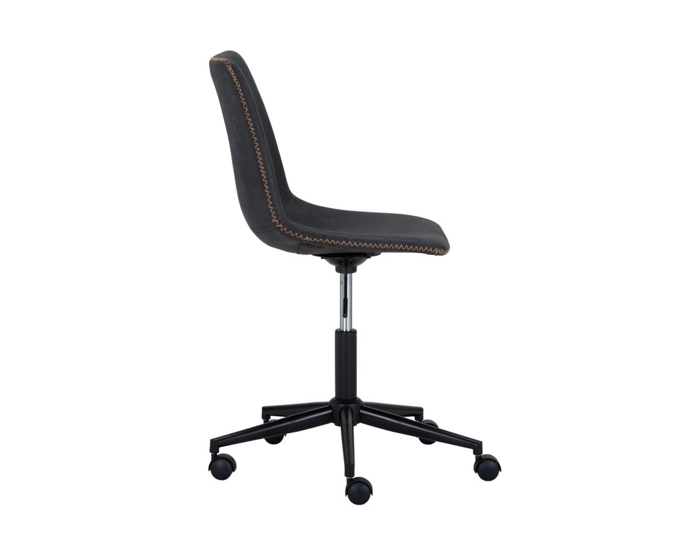 Sunpan CAL Stylish Mid-Century Office Chair in Antique Black Faux Leather – Adjustable & Mobile Comfort 105579