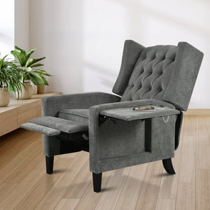 English Elm Manual WingBack Recliner Chair with Foldable Side Table, USB Charging, Solid Wood Frame Comfort Gray W680P236052