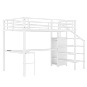 English Elm Full Size Loft Bed With L-Shaped Desk, Wardrobe, Usb, Led Light - Space-Saving Design For All Ages W1580S00133