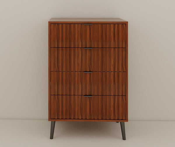 English Elm Wooden Antique Brown Chest of Drawers — Modern Slatted Design, Durable Engineered Wood, Versatile Storage Organizer for Bedroom or Living Room (32.7x20.9x8.3) W2139P306380