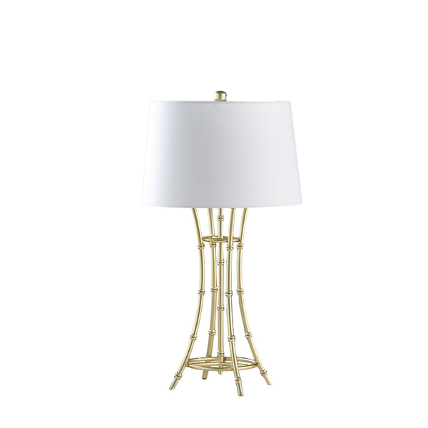 English Elm 29.25" Kiara Modern Satin Brushed Gold Bamboo Table Lamp with Off-White Linen Shade, Elegant Accent Gold+White B072P222428