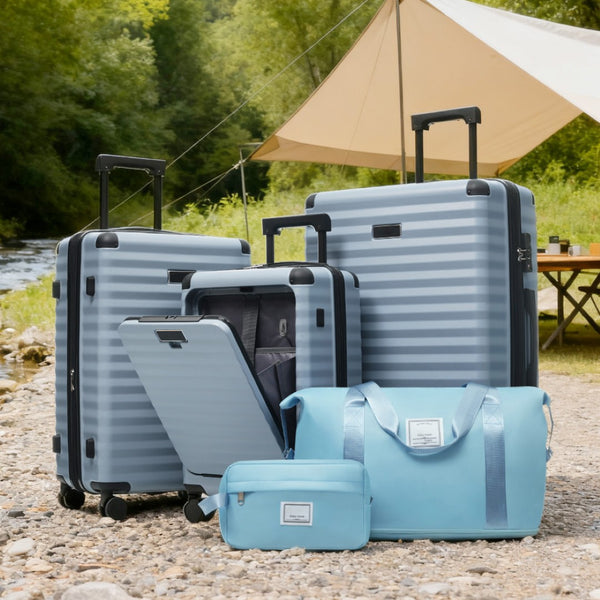 English Elm Luggage 5 Piece Abs Hardshell Travel Set with Usb Port Spinner Wheels and Tsa Lock Sky Blue N732P265290C