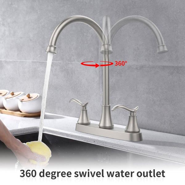 English Elm Single Lever High Arc Pull Down Kitchen Faucet Brushed Nickel Stainless Steel Sink T3177P277520