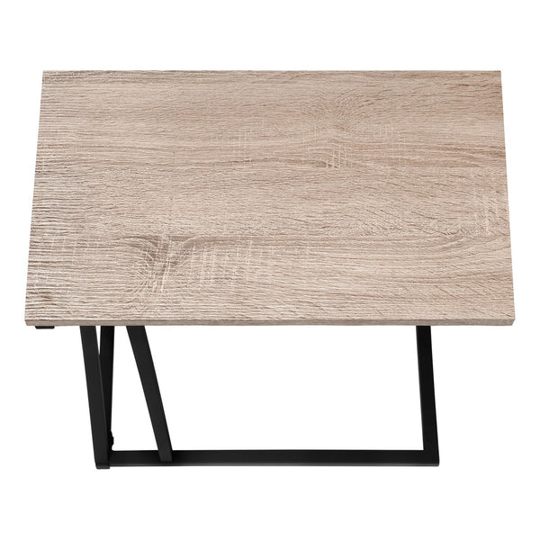 English Elm Accent C-Table Taupe Wood-Look Top with Black Metal Frame, Slide-Under Sofa End Table, Modern B2710P219233
