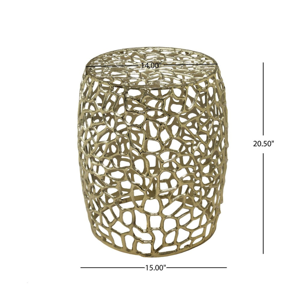 English Elm Aluminum Open Lattice Drum Accent Table Handcrafted Brushed Metallic Glam Side Piece Gold N771P241821J