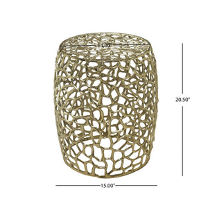 English Elm Aluminum Open Lattice Drum Accent Table Handcrafted Brushed Metallic Glam Side Piece Gold N771P241821J