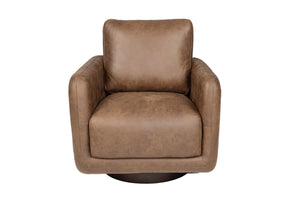 English Elm 360-degree Swivel Accent Chair Faux Leather Low Profile Sculptural Living Room Seat B089P428577