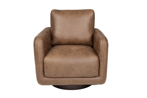 English Elm 360-degree Swivel Accent Chair Faux Leather Low Profile Sculptural Living Room Seat B089P428577
