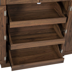 English Elm K&K 71" Tall Farmhouse Pantry Cabinet with Groove Edges, 3 Pull-Out Organizers, 6 Door Shelves Brown N707P256507Z