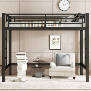 English Elm Twin Metal Loft Bed with Sturdy Frame, Space-Saving Underbed Storage, Safe Ladder & Guardrails W1580P370676