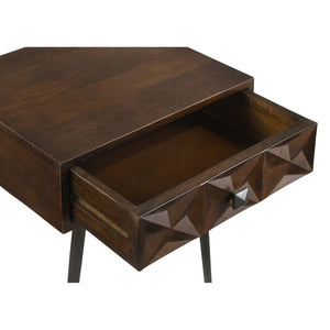 English Elm Gibson Solid Mango Wood Side Table Carved Starburst Drawer Mid-century Accent B062P441156