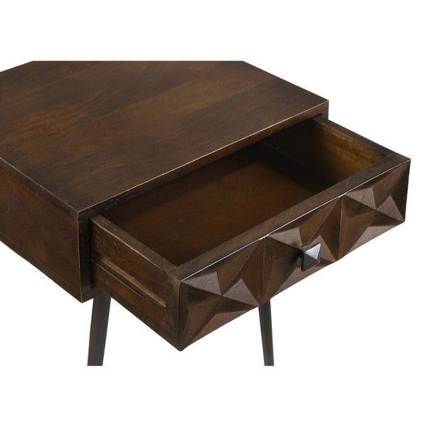 English Elm Gibson Solid Mango Wood Side Table Carved Starburst Drawer Mid-century Accent B062P441156
