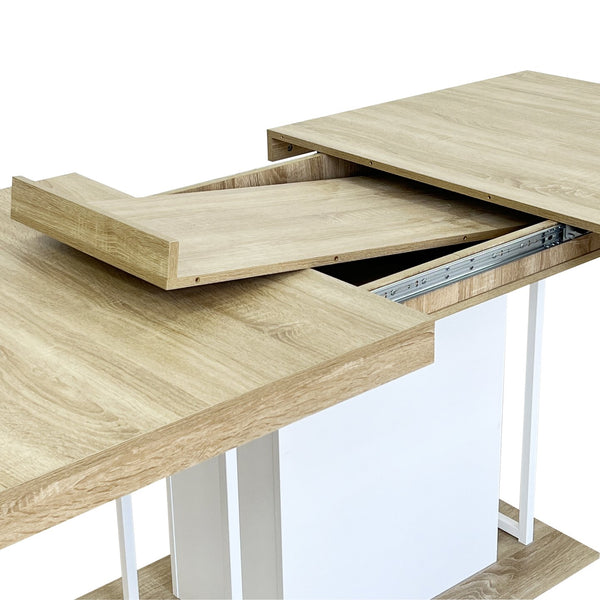 English Elm Rectangle Extendable Dining Table for 6-10 Guests, Aged Wood Look with Thick 12cm Top & Sturdy Feet White Oak W1347S00010