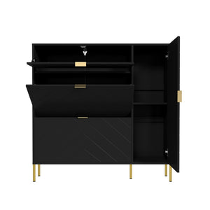 English Elm Mdf Herringbone Shoe Cabinet Gold Hardware Entryway Organizer Holds 16 Pairs Black T3609P482836