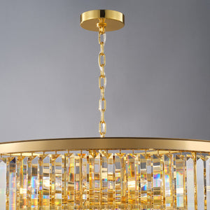 English Elm 48-Inch Gold Tiered Crystal Chandelier — 45-Light E12, 580 Crystal Rods, Mirror Finish, Dramatic Foyer Statement W2869S00030
