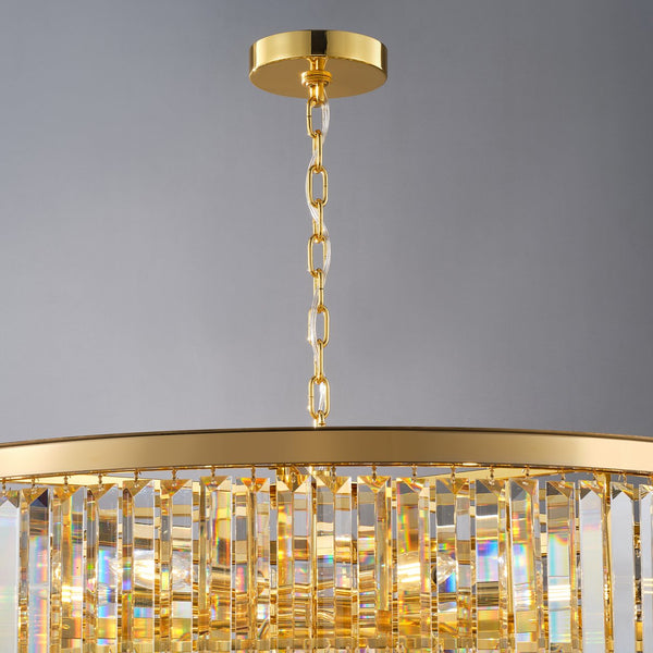 English Elm 48-Inch Gold Tiered Crystal Chandelier — 45-Light E12, 580 Crystal Rods, Mirror Finish, Dramatic Foyer Statement W2869S00030