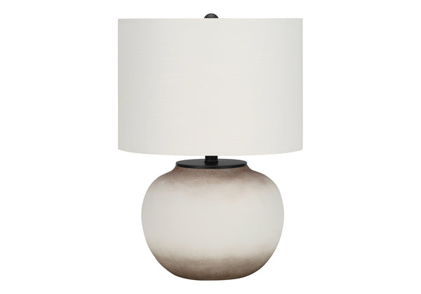 English Elm Lighting, Chic 21" Table Lamp Cream Ceramic Globe Base with Ivory Drum Shade, 3-Way Dimmer Elegance B2710P220138
