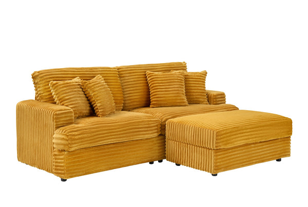 English Elm 82-Inch Orange Corduroy Sofa With Storage Footstool & 4 Pillows – Perfect For Cozy Living Spaces! W1658S00103