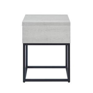 English Elm Celestial Modern Storage End Table with Drawer and Metal Base — Durable MDF Veneer Accent Nightstand White T2574P163352